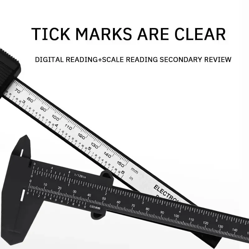 Calibrador Vernier de plástico con pantalla Digital, Mini calibrador de juego de texto, regla Vernier para estudiantes, herramienta de medición de 0 a 150mm, 1 ud.
