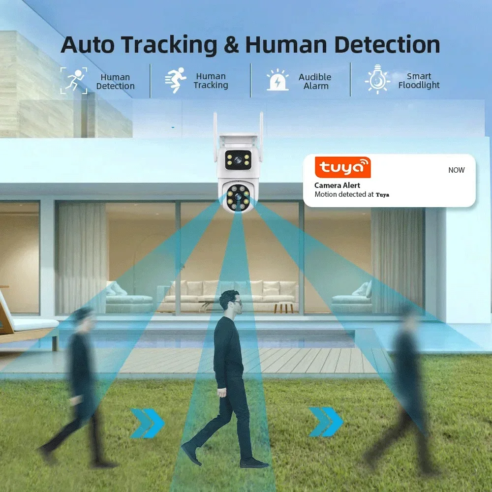 8MP Dual Lens Tuya Wifi Camera PTZ Outdoor 4K Wireless Dual Screen Security Camera Auto Tracking Monitoring ONVIF Alexa Support