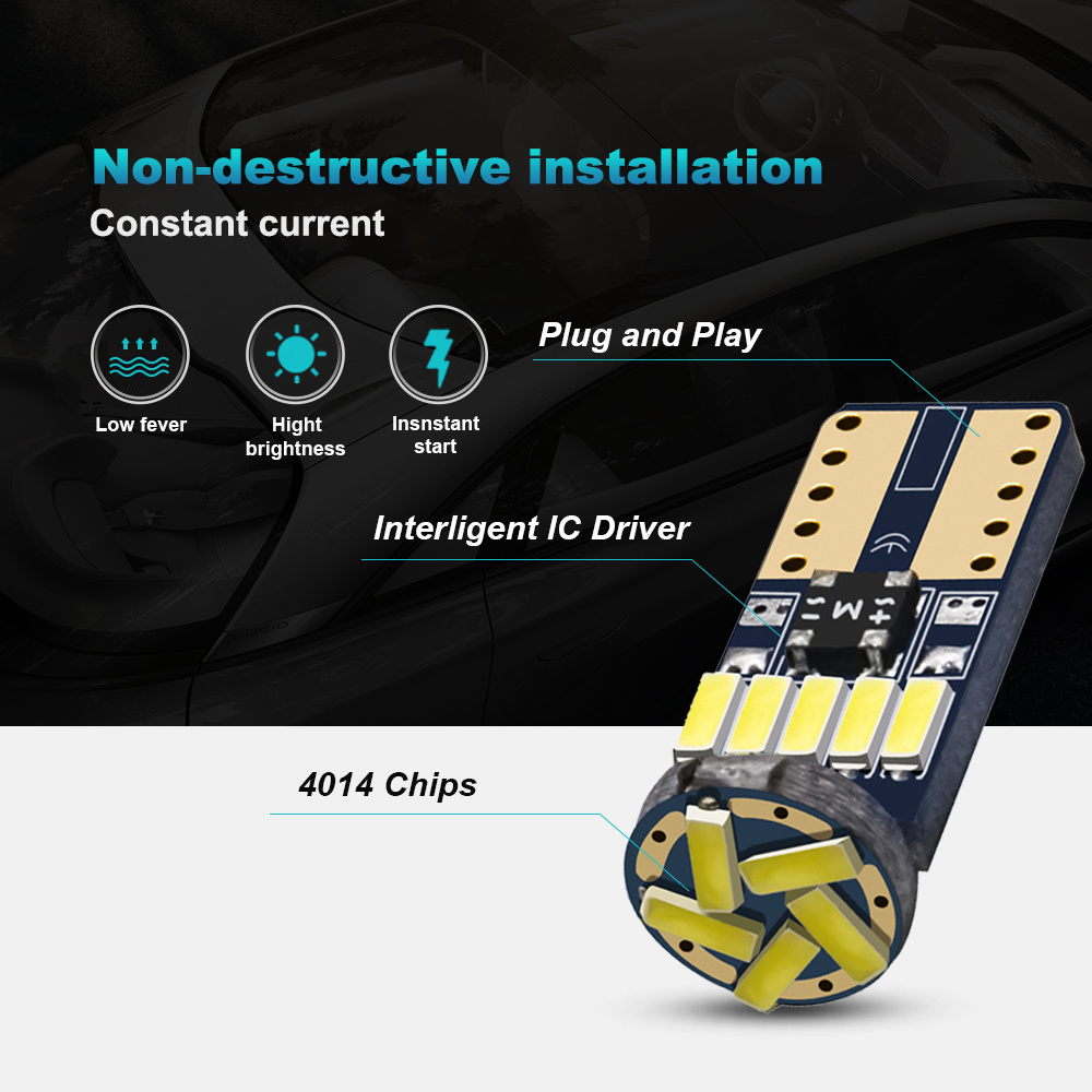 10PCS T10 W5W Canbus หลอดไฟ 194 LED 4014 SMD 15 หลอดไฟ LED สีขาวข้อผิดพลาดฟรีรถ Auto WEDGE ภายในโดมแผนที่ Trunk โคมไฟ 12V