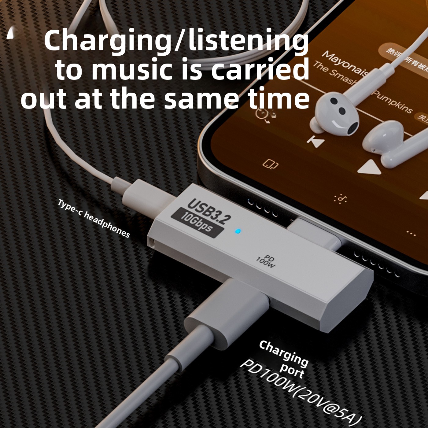 Typ-C 1/2 Dual C Port Adapter OTG Konverter unterstützt die Erweiterung von USB 3.0 und gleichzeitiges Laden von PD100W