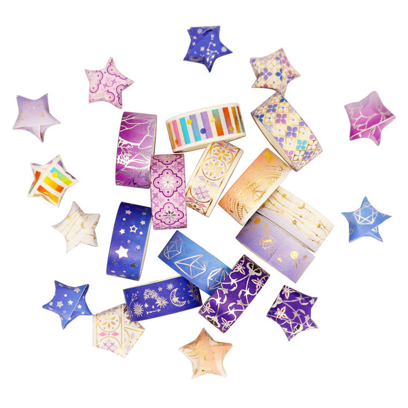 12 롤/세트 보라색 스타 골드 호일 Washi 테이프 세트 별자리 시리즈 레이저 마스킹 테이프 Scrapbooking DIY Stationary Set