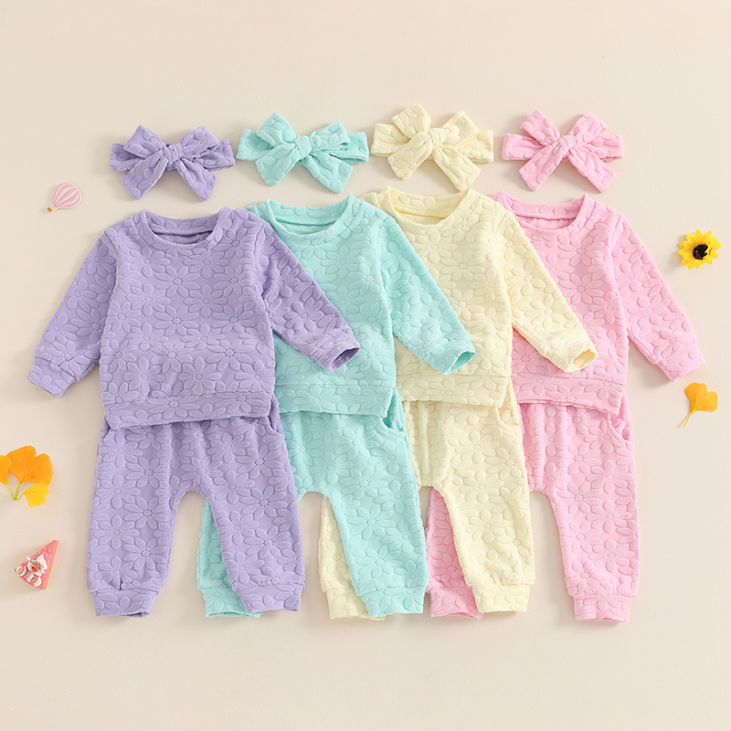 2024-05-22 Lioraitiin Toddler Girl autunno Outfit Daisy ricamo felpa a maniche lunghe con pantaloni elastici in vita Set fascia