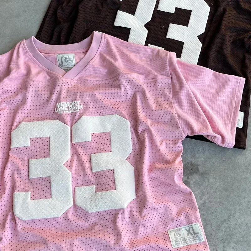 男性と女性のための通気性のあるヴィンテージメッシュジャージー、特大のTシャツ、ゆったりとしたサッカージャージ、半袖、速乾性、y2k、ストリートウェア