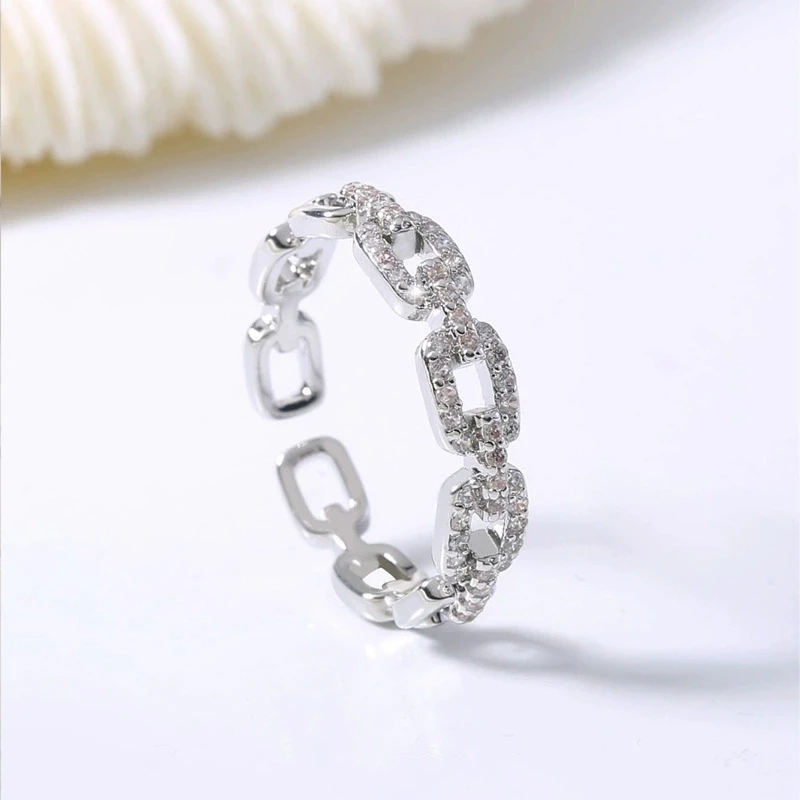 Anelli aperti a catena intrecciata con zirconi di moda per le donne Anello da dito elegante color oro argento Regalo di gioielli da sposa coreani femminili