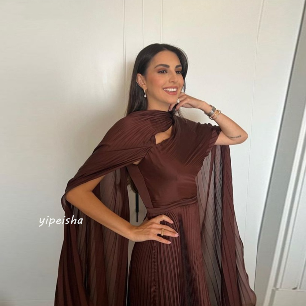 Customized  Evening Jersey Ruched  A-line High Collar Bespoke Occasion Gown Midi Dresses