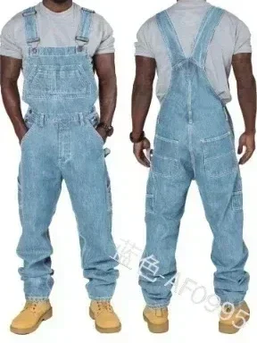Monos vaqueros para hombre, mono con bolsillos, pantalones vaqueros largos sueltos informales, peleles rectos de otoño de talla grande, motociclista Punk de una pieza