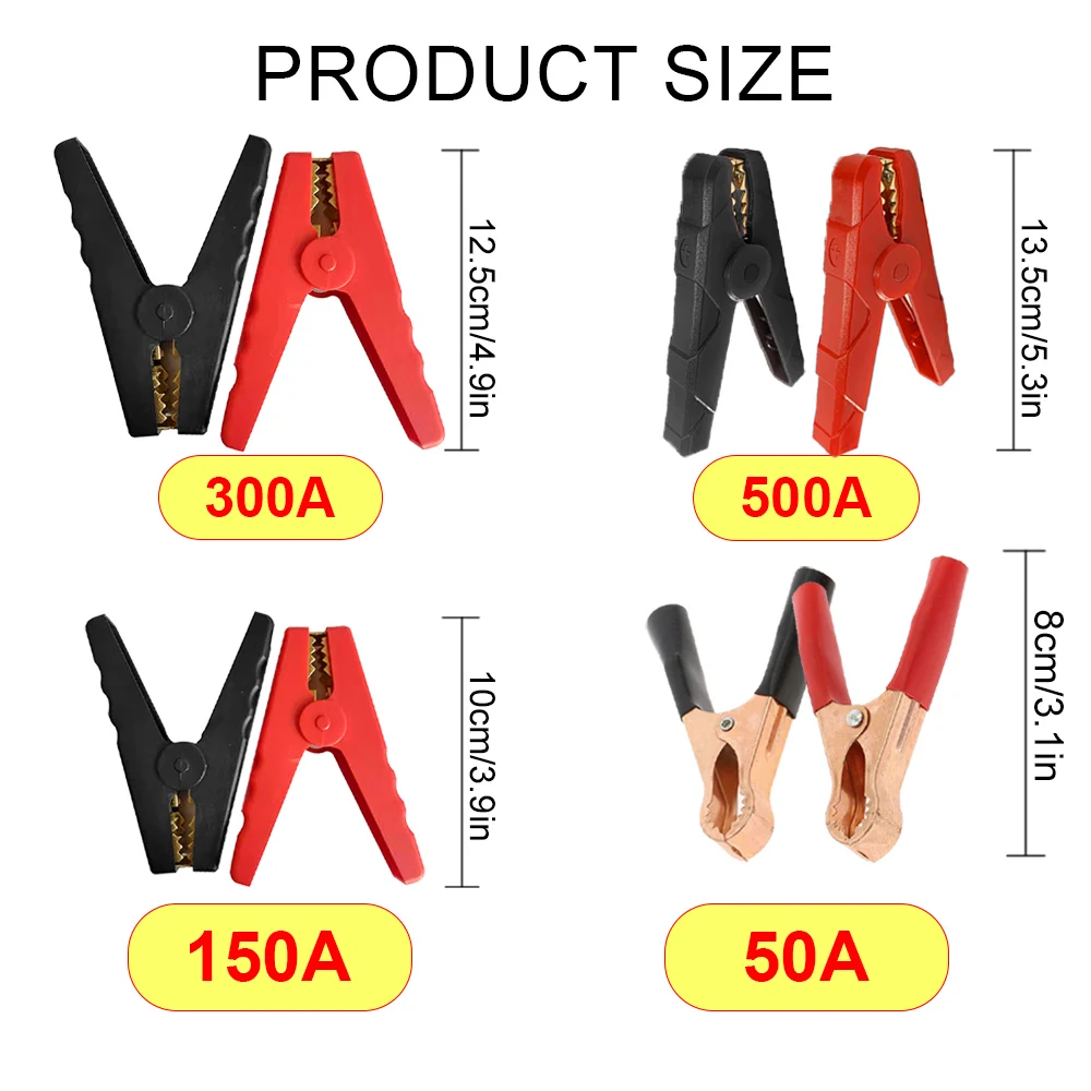 2 uds pinzas de cocodrilo Terminal batería eléctrica de coche abrazadera de cocodrilo conector de prueba 50A/150A/300A/500A para Cables de puente Boost