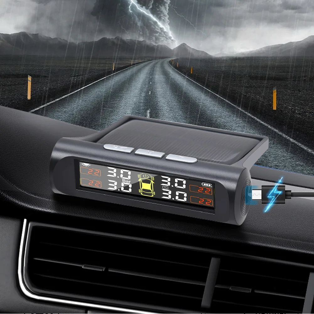 Sensor De Pressão Solar Do Pneu TPMS, sistema De Monitoramento De Pneus De Carro, Sensores Externos Internos De 4 Rodas, TMPS