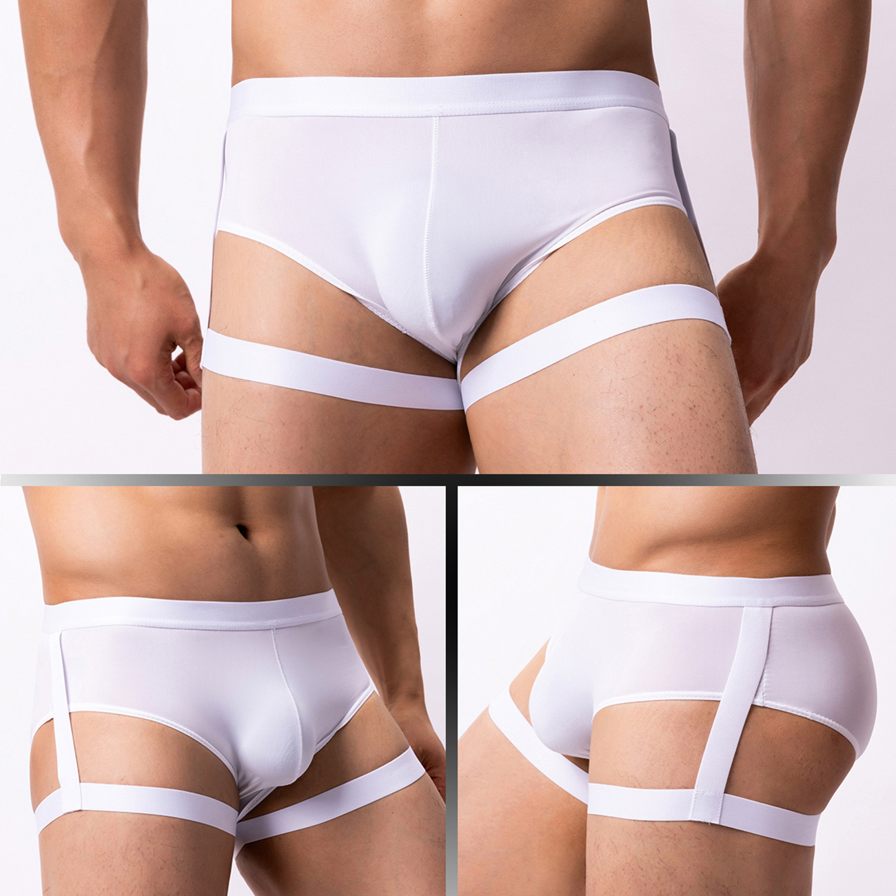 Sexy U convexo roupa íntima de seda de gelo masculino, calça triangular, cor contrastante, boate, cintura baixa, estilo fino, comércio exterior, verão