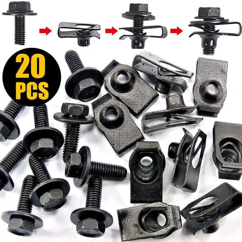 Pernos de carrocería de coche y Clips de tuerca en U cubierta de motor M6 bandeja inferior protector contra salpicaduras parachoques guardabarros revestimiento retenedor tornillos de remache de sujeción