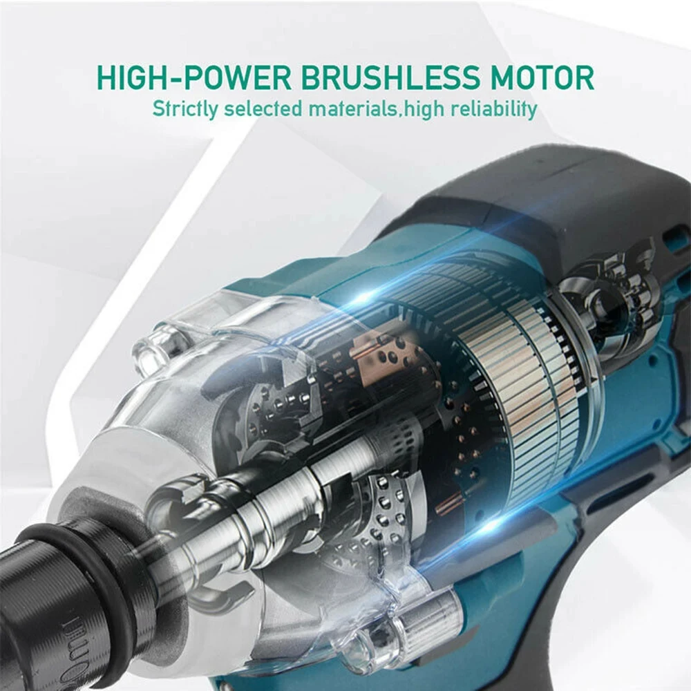 Avvitatore elettrico a batteria senza spazzole 520NM Utensili elettrici da 1/2 pollice Compatibile con Makita 18V Chiave a batteria con set di cassette degli attrezzi
