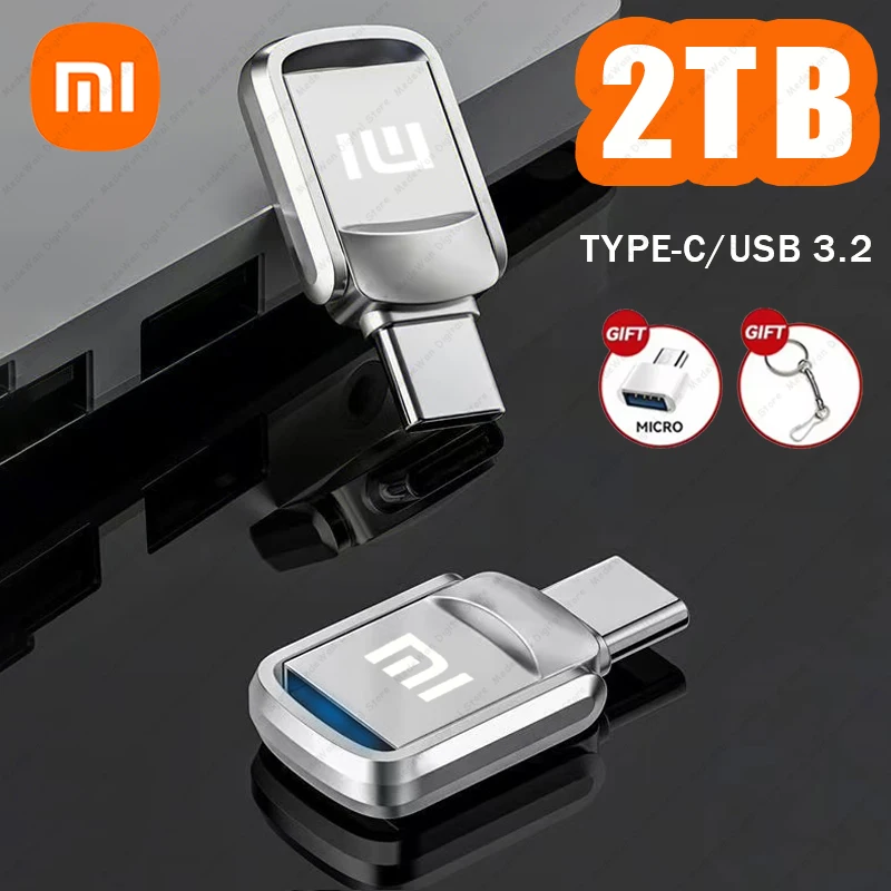 XIAOMI 2TB Metal Pendrive 2 en 1 OTG 1TB 512GB USB Flash Drives 256GB 2TB USB 3,2 Pen Drive Memory Stick tipo C para teléfono móvil PC