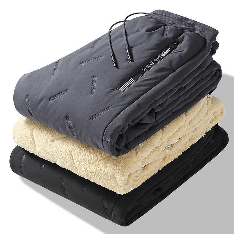 Winter Sweatwear Heren Pluche Dikke Fleece Sweatpant Lamswol Thermische Broek Casual Broek Waterdicht Winddicht Warme Katoenen Broek
