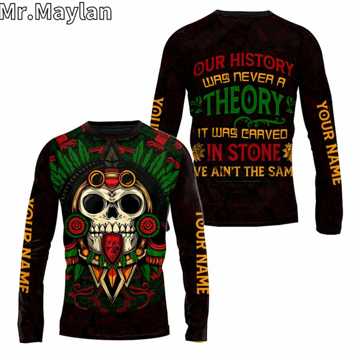 AZTEC Hoodie pria Unisex, jaket kasual Pullover ritsleting pakaian jalanan, Sweatshirt Hoodie 3D tengkorak MAYA dalam batu Meksiko