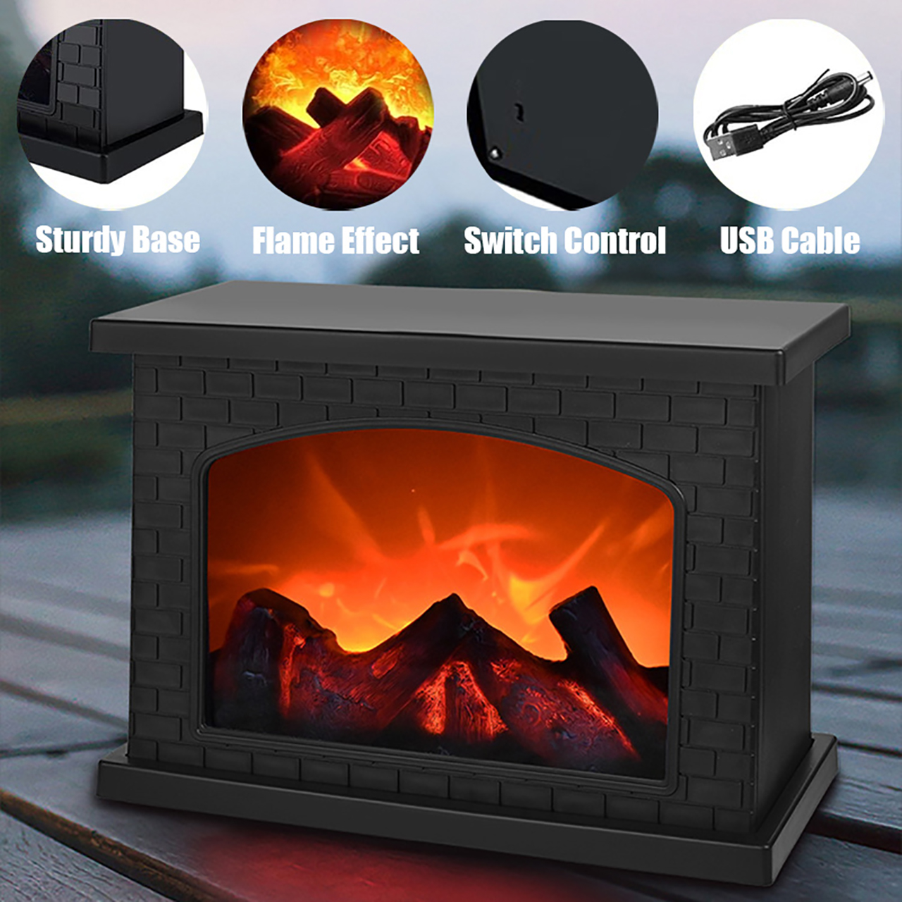 Luce di fiamma per camino, luci da tavolo a LED in stile carbone, lampada USB o alimentata a batteria, per decorazioni per la casa calde per feste invernali, feste