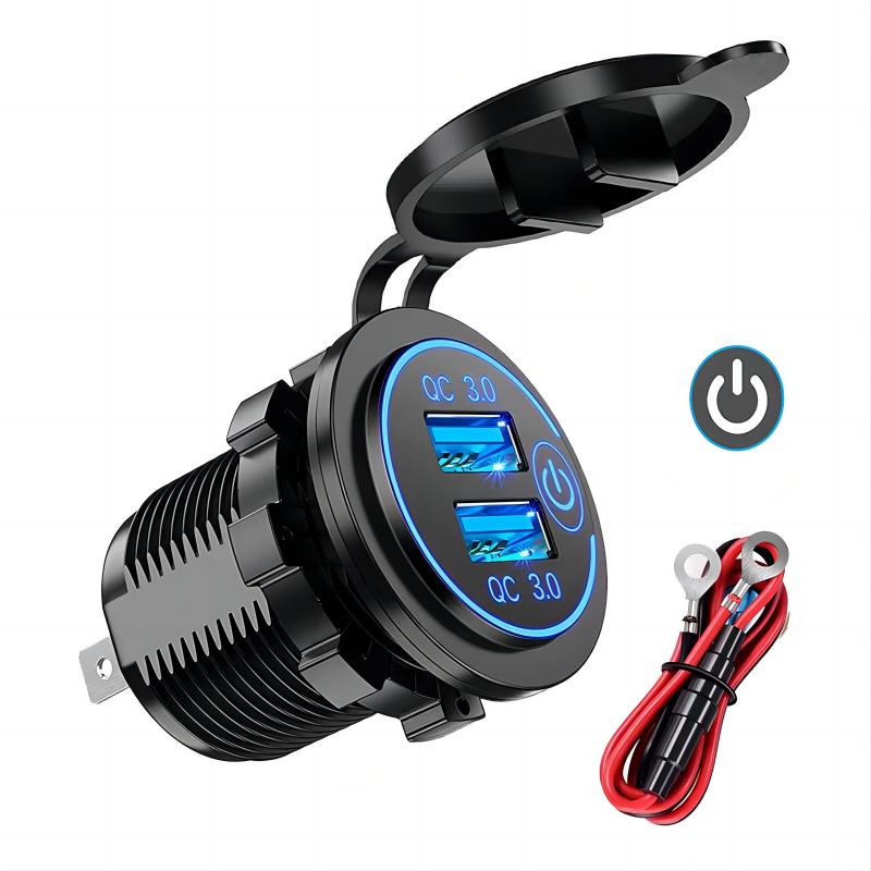 クイックチャージ 3.0 デュアル USB カーチャージャー防水 12V/24V QC3.0 USB 急速充電器ソケット電源コンセントタッチスイッチ付き