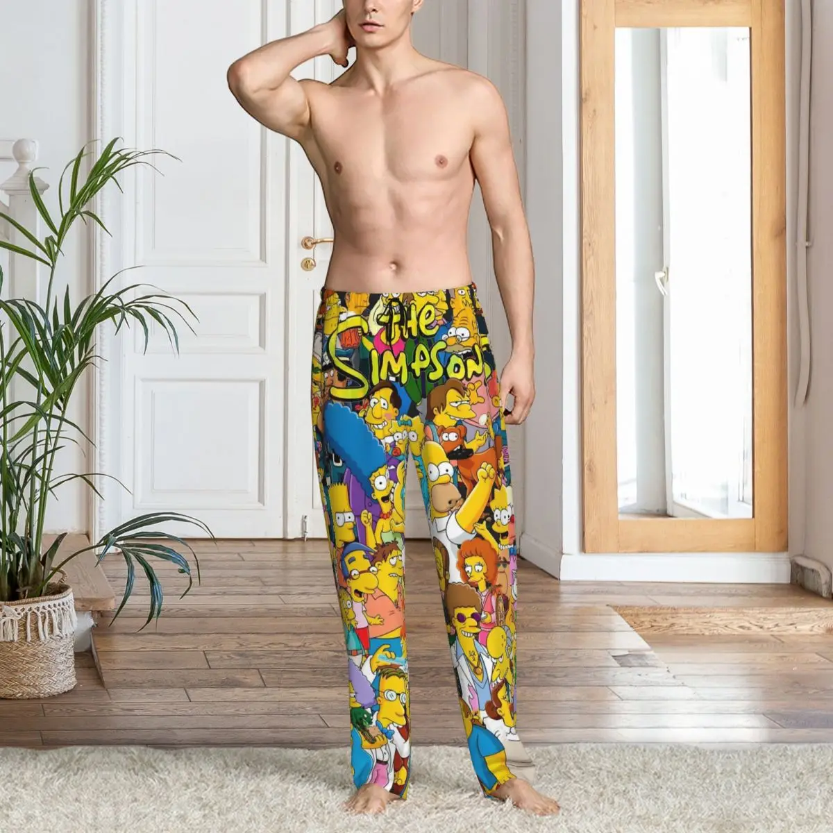 Simpsons Pyjamahose mit individuellem Aufdruck, animierte Sitcom-Schlafanzughose für Herren mit Taschen