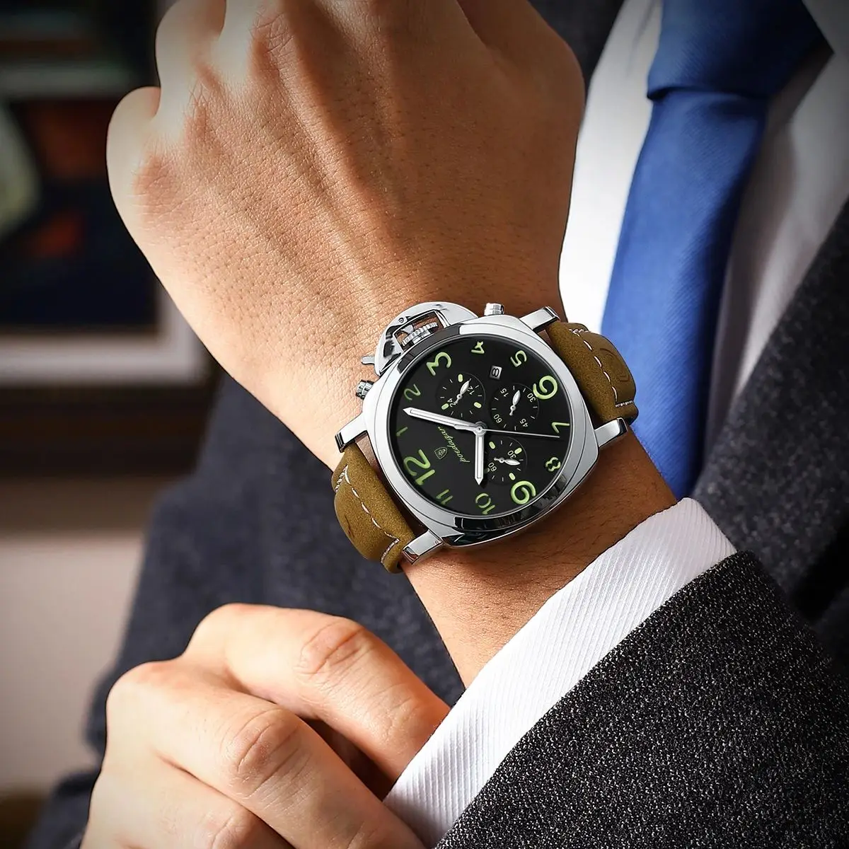 Reloj POEDAGAR de lujo para hombre, cronógrafo resistente al agua, reloj luminoso con fecha para hombre, relojes de cuarzo militares deportivos de cuero informales para hombre