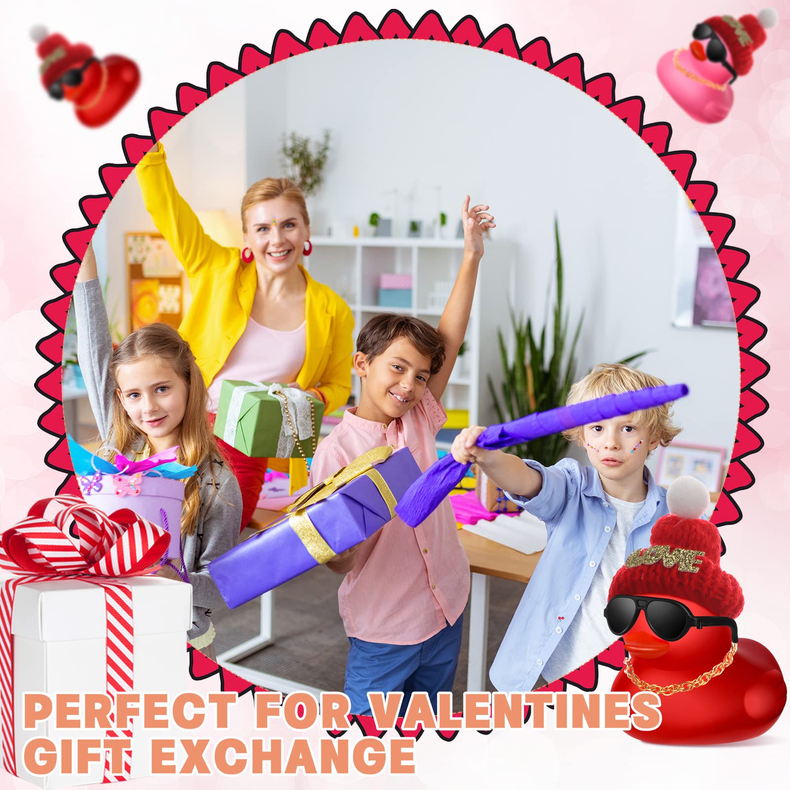 24 /72Pcs Valentine's Day Mini Rubber Duck , Valentine Rubber Duck in Bulk Bath Toys for Kids Valentines Classroom Gift Exchange