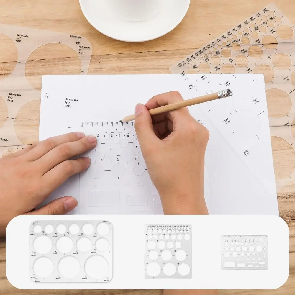 3Pcs 3 Sizes Round Templates DIY Transparent Multifunctional Geometric Ruler Multi-use Creativity Circle Stencils for Drawing
