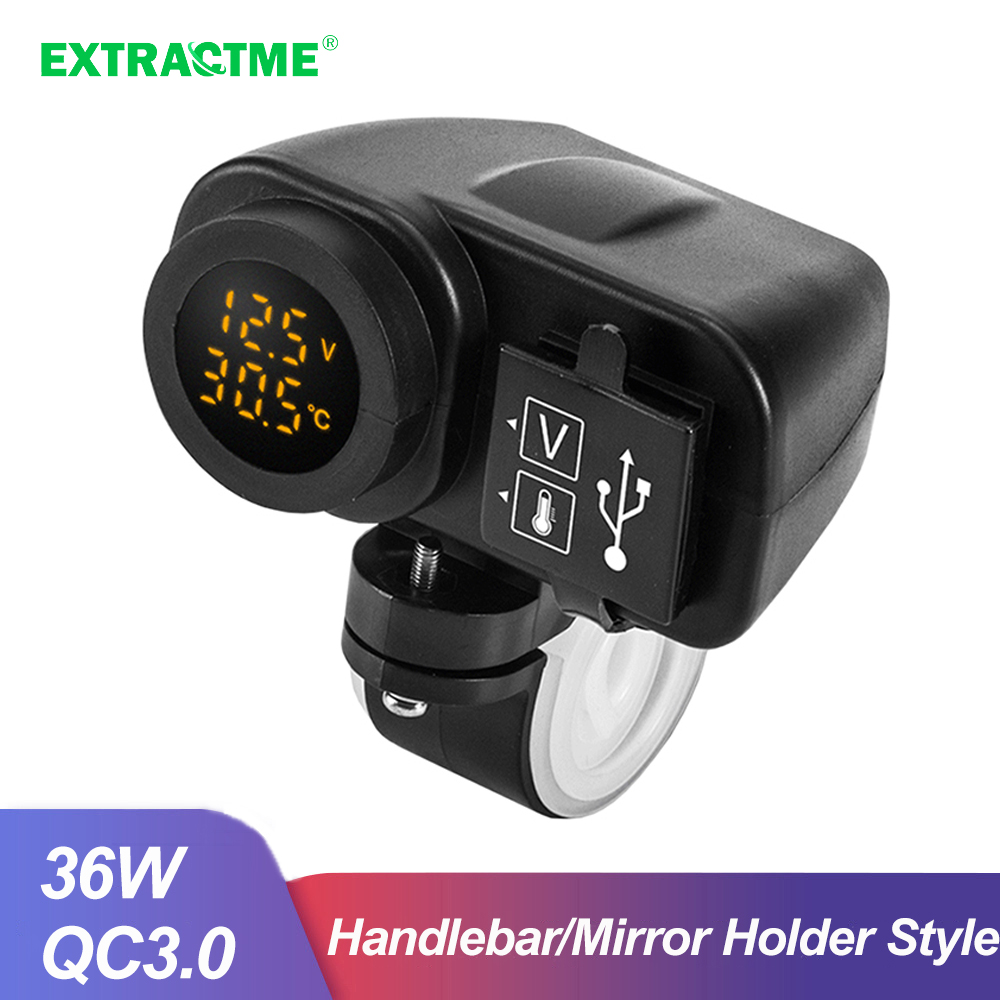 Cargador de teléfono para motocicleta, pantalla Digital, Cargador USB Dual, voltímetro, termómetro para teléfono móvil