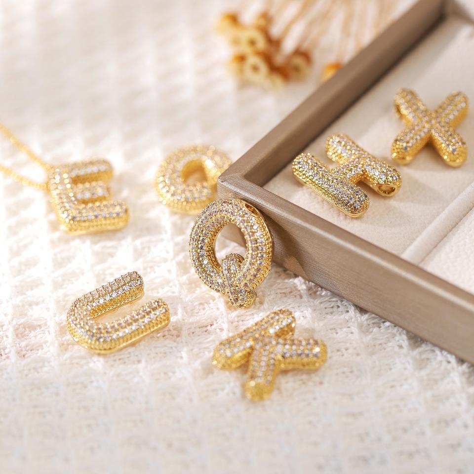 RAKOL 정교한 구리 도금 지르콘 펜던트 미국 미니멀리즘 쇄골 체인 26 A-Z 풍선 알파벳 목걸이 여성