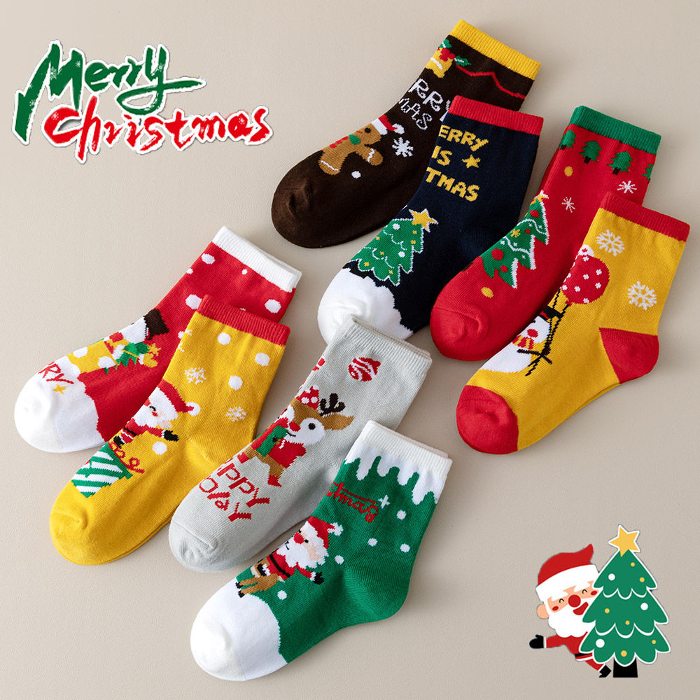 4 pares de calcetines navideños, lindos calcetines navideños de dibujos animados para niños y niñas.