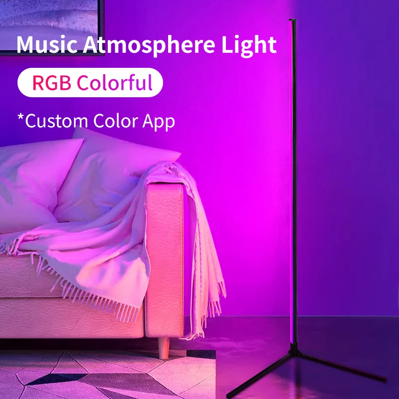 โคมไฟตั้งพื้น RGB ขนาด 155 ซม. พร้อมซิงค์เพลง โคมไฟเปลี่ยนสีได้ 16 ล้านสี สไตล์โมเดิร์น สำหรับห้องนอนและห้องนั่งเล่น