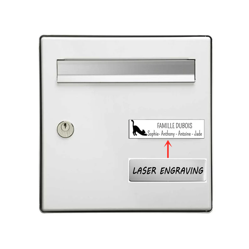 Selbstklebendes Briefkastenschild, Namensschild, personalisierter Text, Standardgröße, 7 x 2 cm, graviertes Briefkastenschild aus Edelstahl, professionelles Etikett