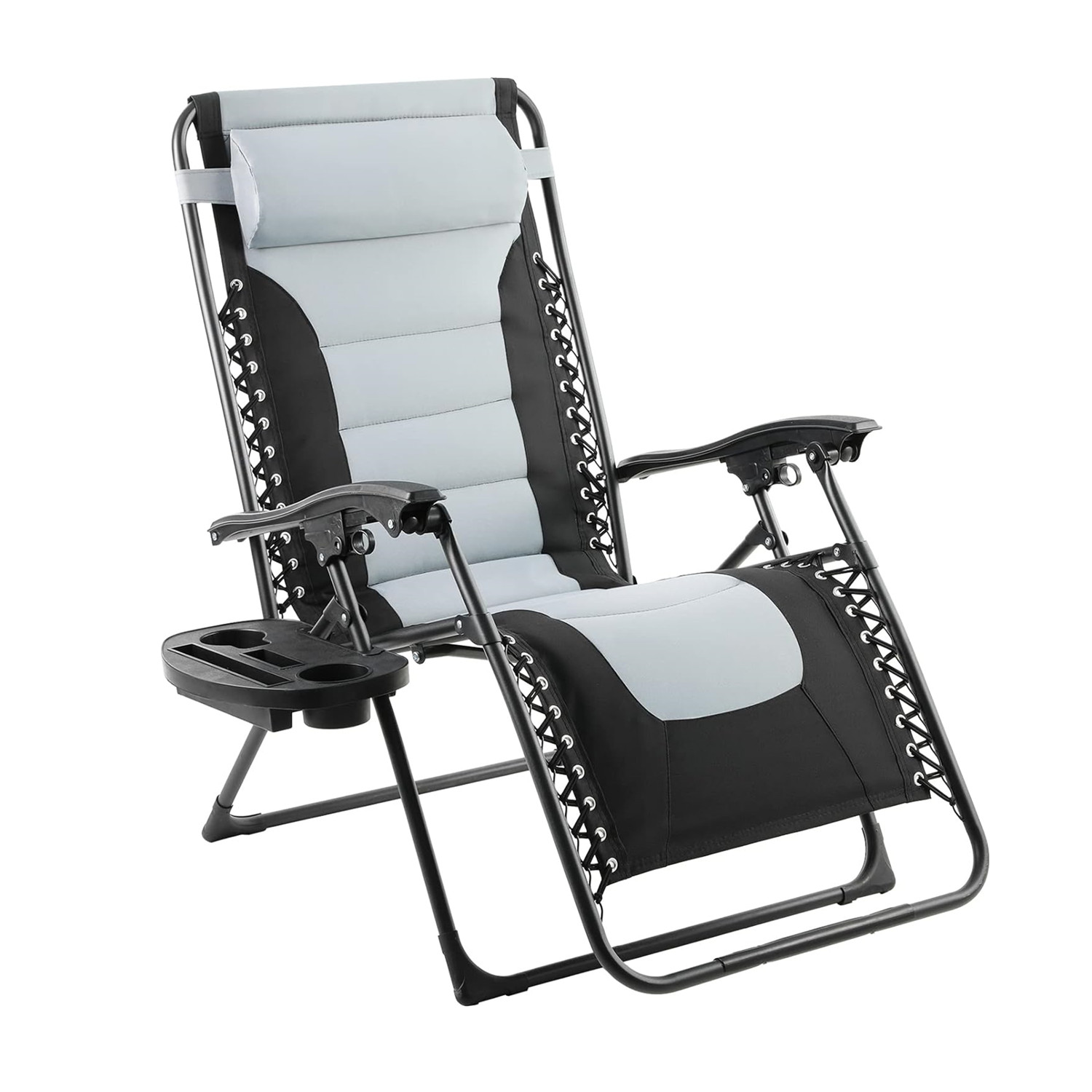Silla relajante plegable con respaldo alto, tumbona con cojín y bandeja, para jardín y Patio