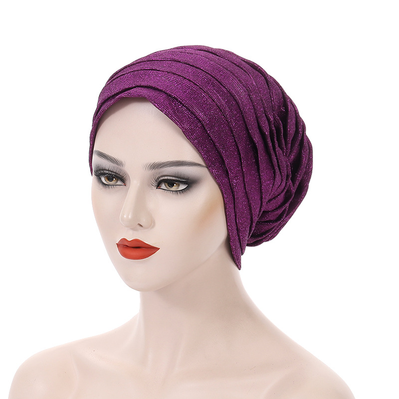 Glitter plissado cabeça feminina envolve gorro turbante africano boné muçulmano lenço gorro turbante mujer