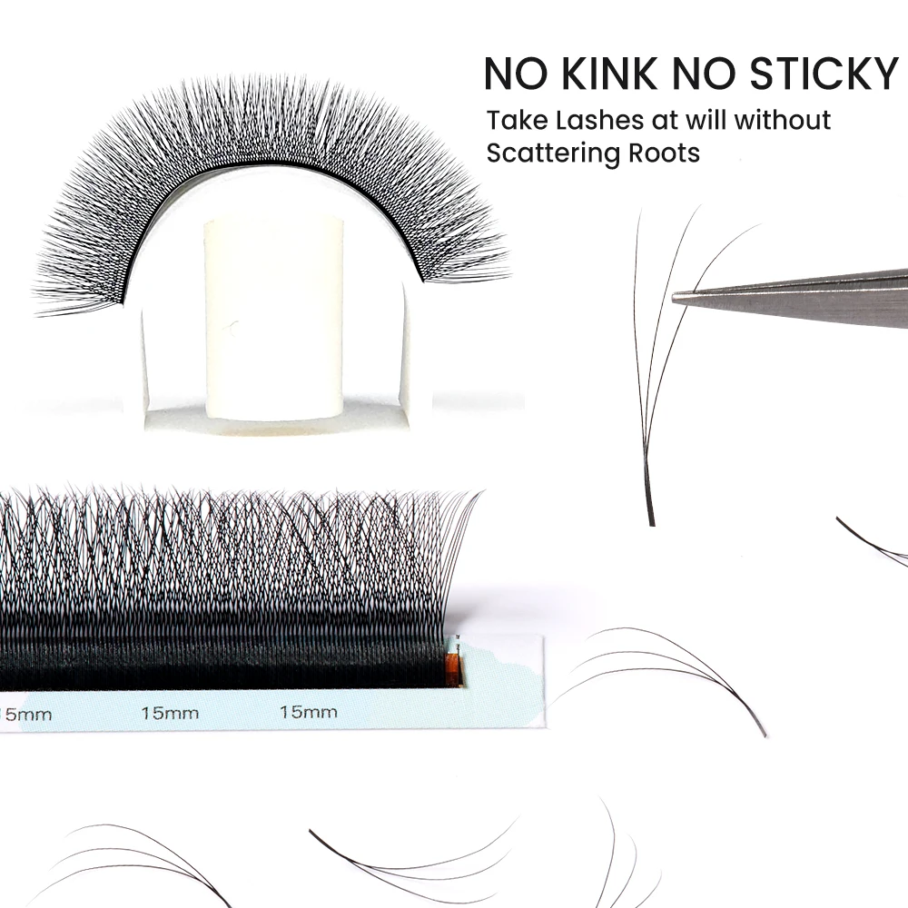 Yelix 3D Lashes Natural Soft 3D Narrow W Shape Eyelash Extension Smaller Spacing Premade Volume Lashes Brazilian Volume Lashes