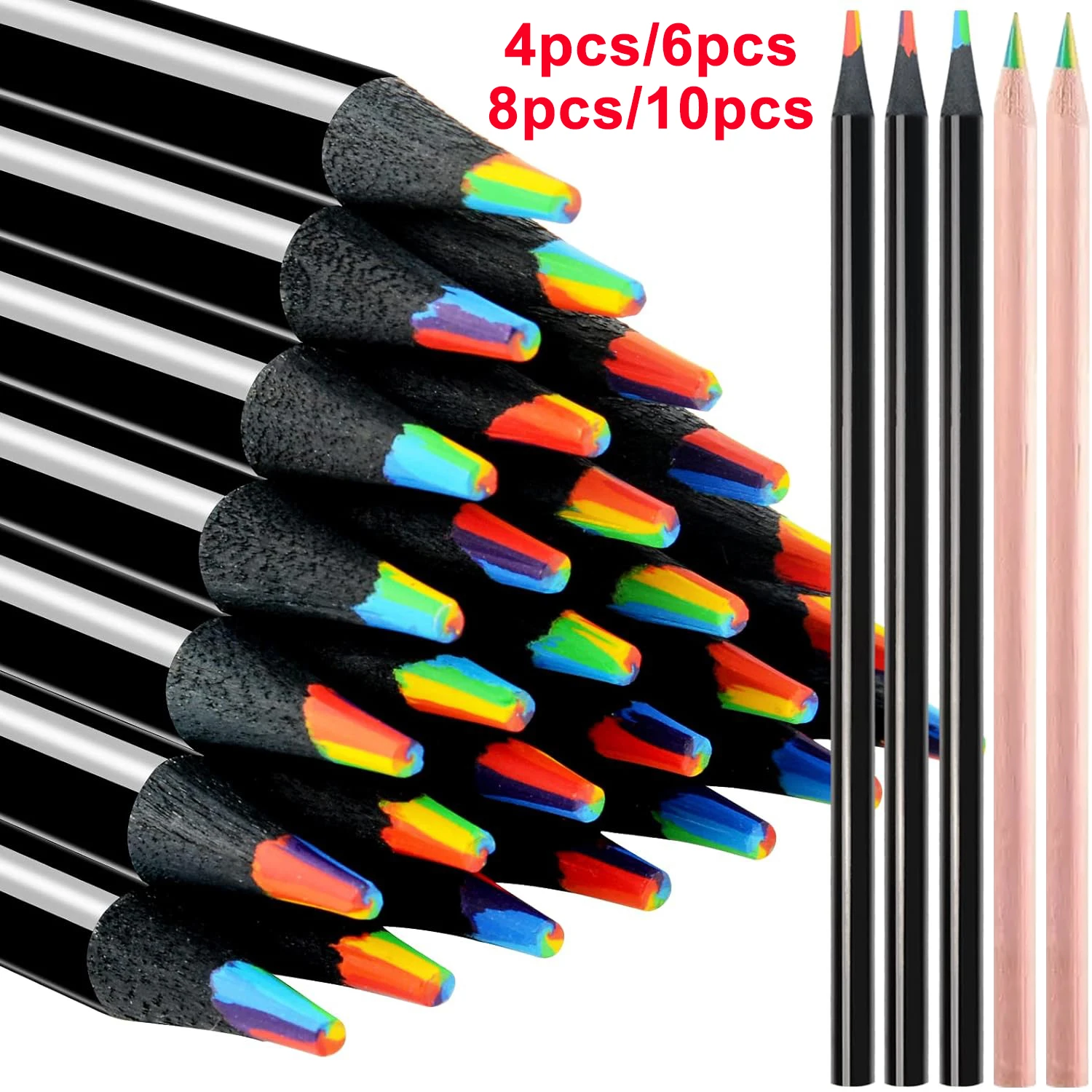 4/6/8/10 stücke 7-farbe Schwarz Holz Regenbogen Kern Farbige Bleistift Zeichen Werkzeug Holz Bleistift kunst Liefert Schreibwaren Schule Liefert
