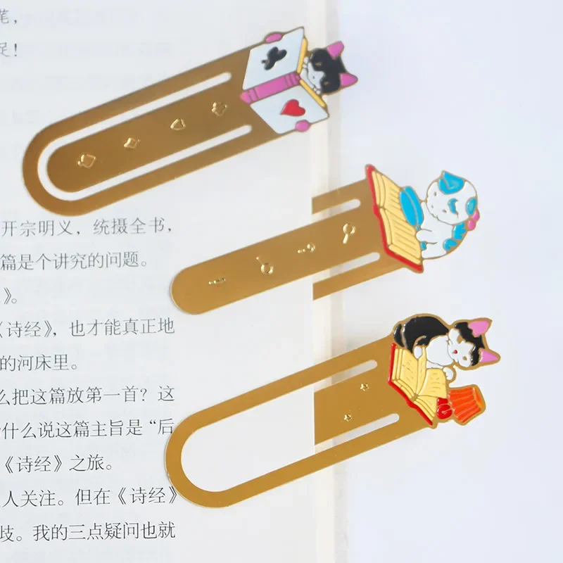 Mèo Đánh Dấu Trang Kim Loại Sách Kẹp Kawaii Mèo Con Trang Giấy Giá Đỡ Nhật Bản Văn Phòng Phẩm Dụng Cụ Đọc Sách Học Vật Dụng Văn Phòng