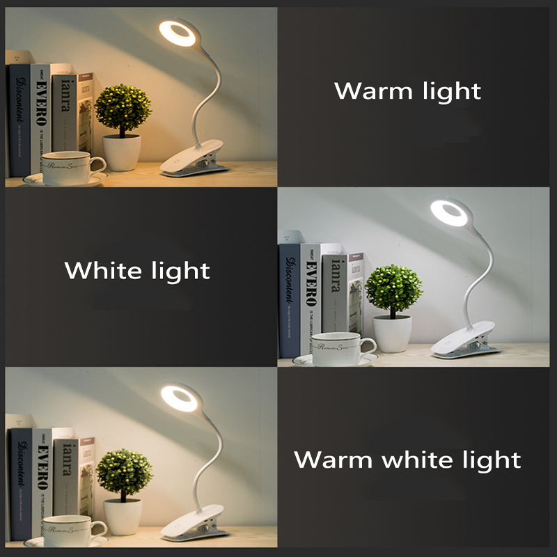 Circular Clip Small Table Lamp Rechargeable Bedside Lamp 3 Modes Dimmable Reading Night Light LED Desk Lamp