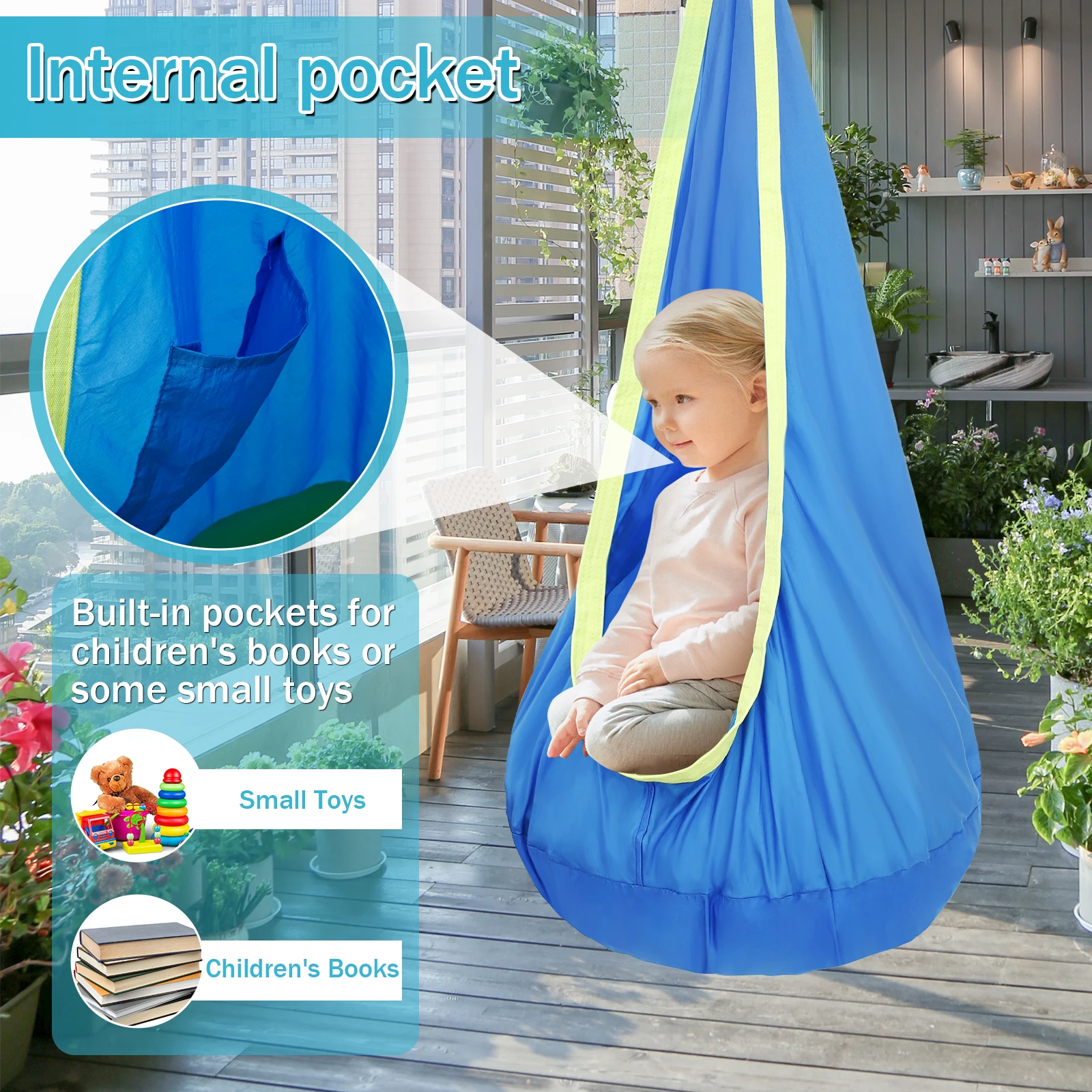 New Children's Hanging Chair Portable Parachute Cloth Swing Bed Indoor Courtyard Model with Inflatable Cushion Hanging Chair