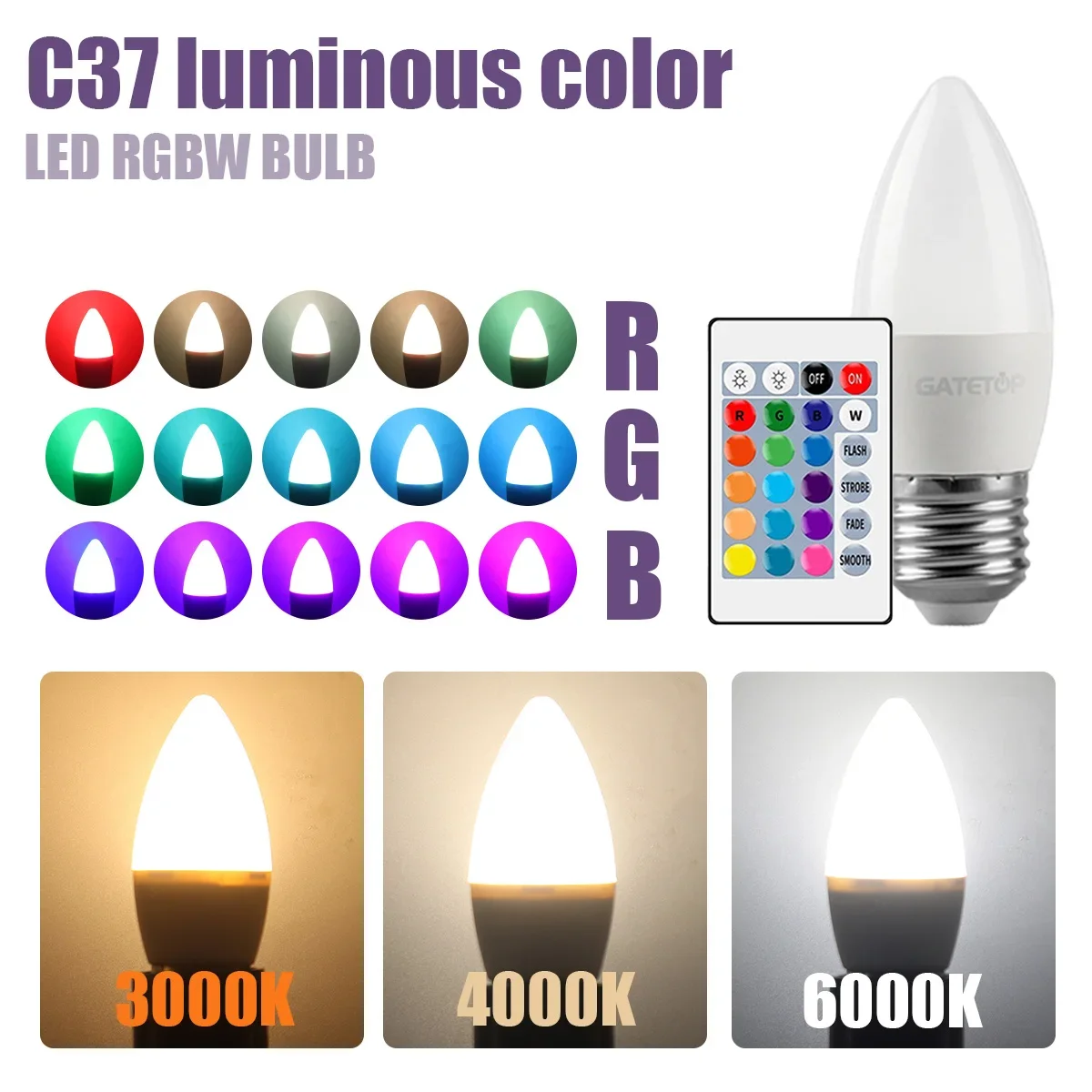 1-10 個 E14 キャンドル LED 電球 RGB 24 キーリモコン調光可能 6 ワット AC220V 110V カラフルな変更寝室リビングルームランプ