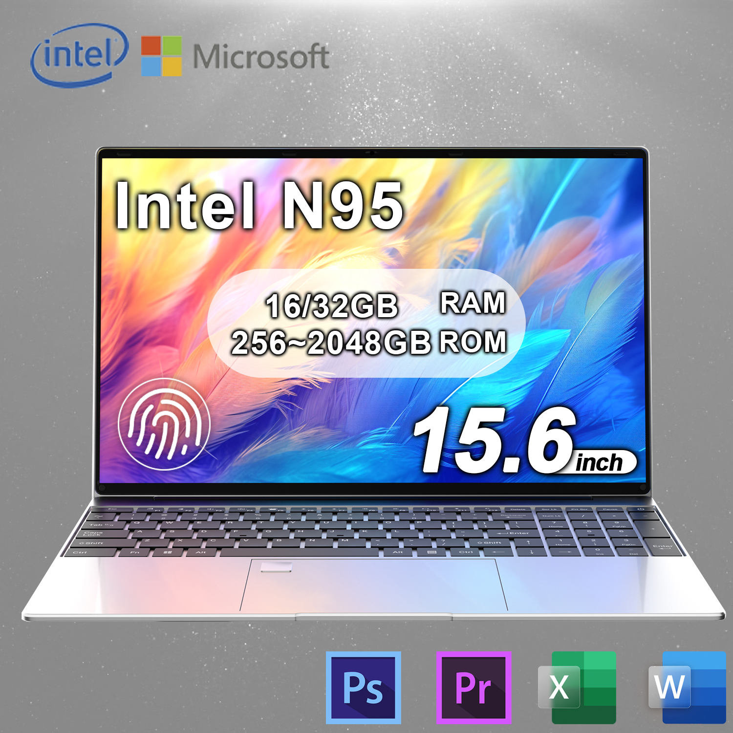New 15.6" Lightweight Laptop N95 FHD IPS Display 7500mAh Battery 16GB/32GB RAM 256GB-2TB SSD Backlit Keyboard Fingerprint Unlock