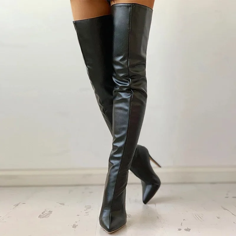 Botas de mujer Tacón alto 11 cm Botas por encima de la rodilla Talla grande 34-43 Cremallera trasera Botas de personalidad de moda