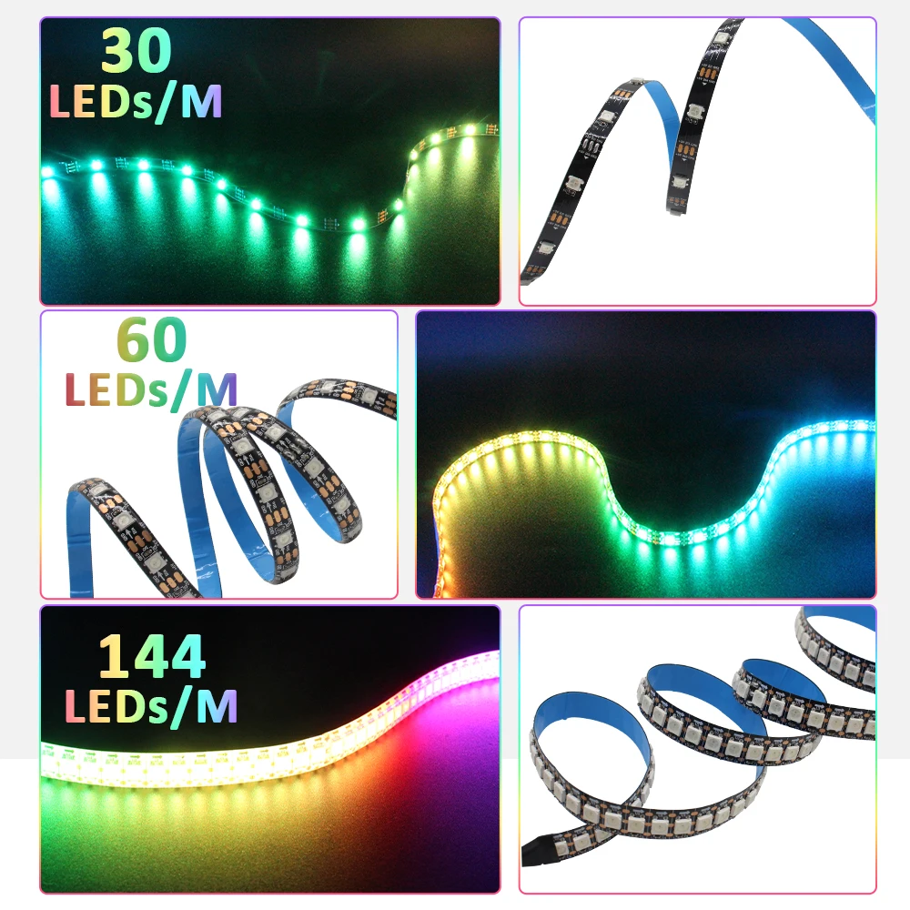 WS2812B RGBIC Striscia LED 30/60/144 led/M RGB Pixel Striscia a colori Luce Nero/Bianco PCB Impermeabile IP30 IP65 IP67 DC5V