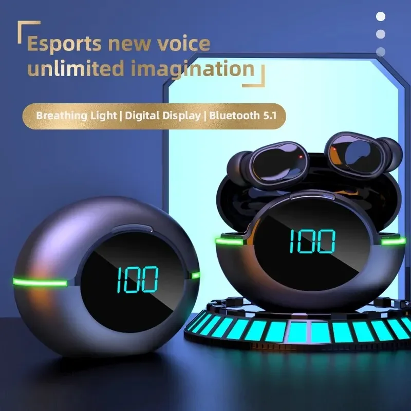 Y80 con luz ambiental digital TWS Bluetooth 5,1 auriculares Bluetooth auriculares inalámbricos deportivos y de moda