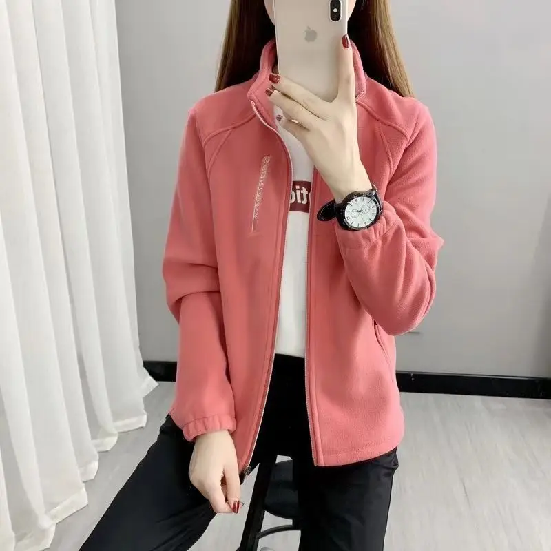 ผู้หญิงขนแกะ Polar Coat WARM Thicken PLUS ขนาดพิมพ์สองด้านกํามะหยี่เสื้อนอกซิปกีฬาเสื้อกันหนาว