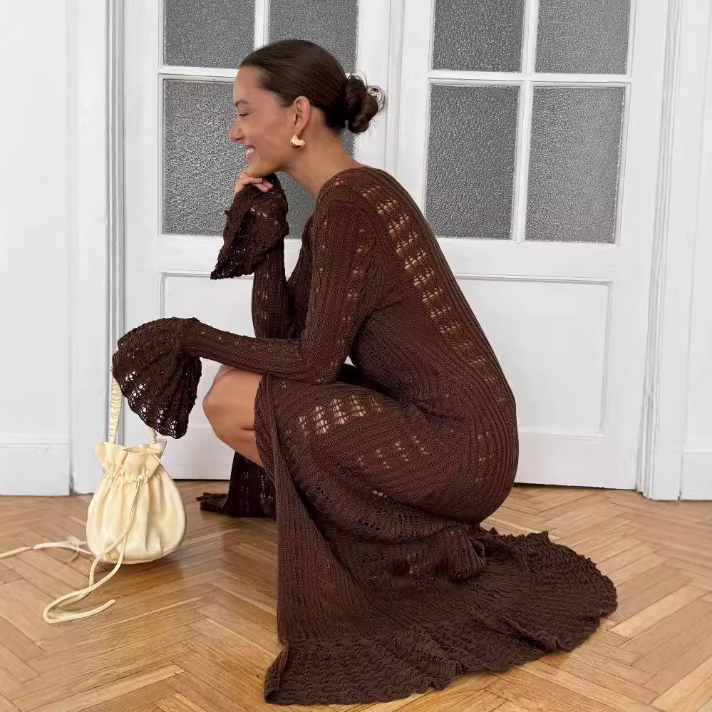 DSMTRC-Cardigã transparente de malha, decote em v, mangas alargadas longas, lazer, moda, peito único, feriado, outono, 2020