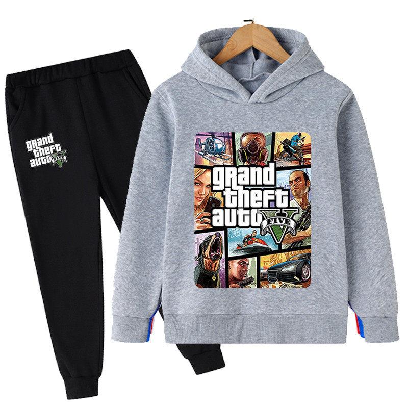 Conjunto de Sudadera con capucha y pantalones de Jogging para niños, chándal de primavera y otoño, Gta 5, 2 piezas, 3 a 13 años