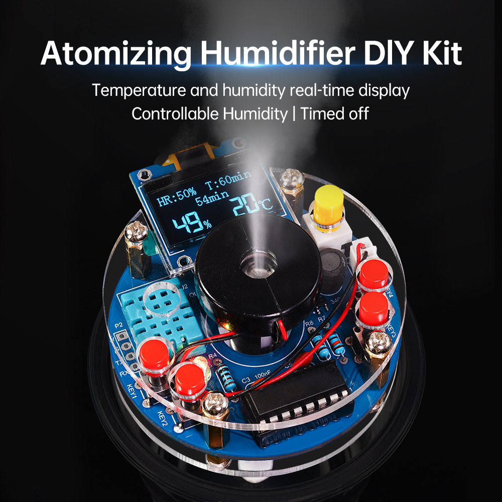 Kit de bricolaje de nebulización de humidificador electrónico, pantalla OLED, placa de circuito de pulverización de humedad y temperatura USB, unidad de atomizador, kit de soldadura DIY