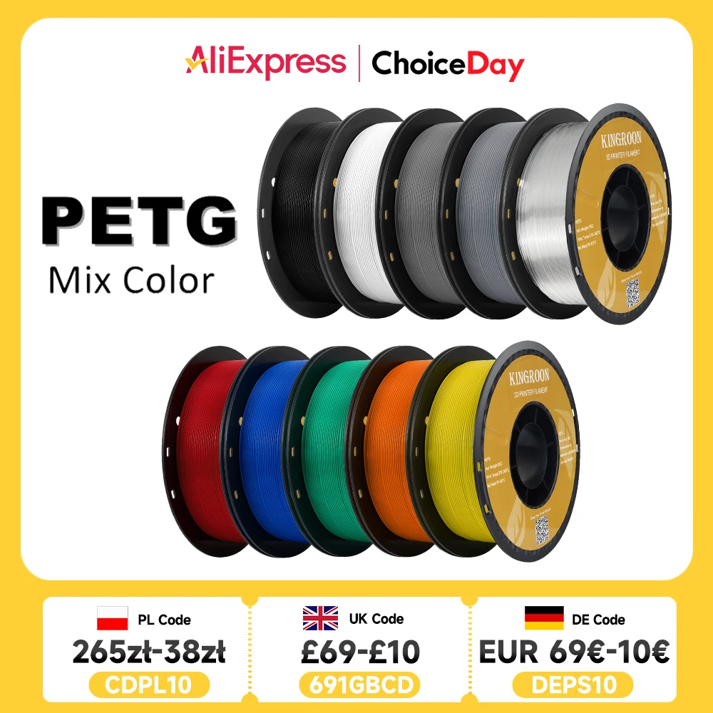 KINGROON PETG 3D-printerfilament 1,75 mm 5 kg 10 kg Mix kleur 3D-printmateriaal 1 kg / rol petg Plastic voor FDM 3dprinter