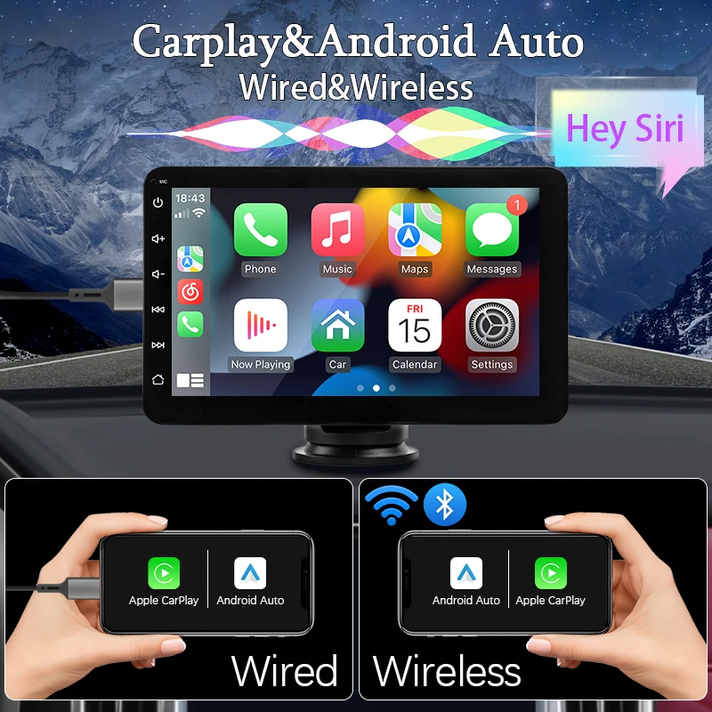 Hippcron 7 inch Autoradio Multimedia Video Player Draagbare Stereo Draadloze Carplay Android Auto Voor Universele 12-24 V Autoradio