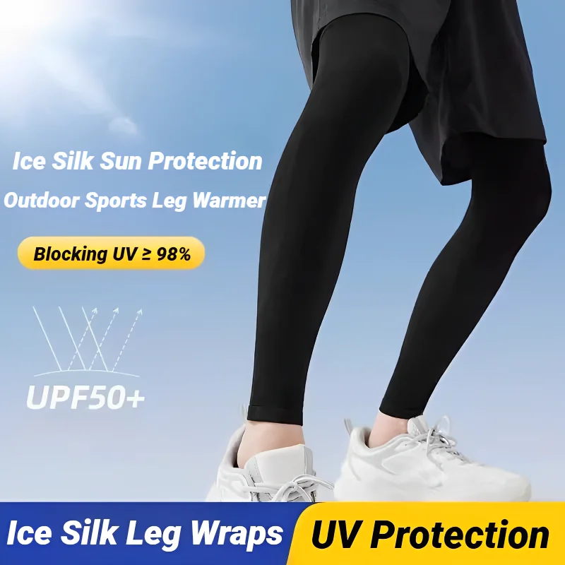 2 pezzi estate corsa ciclismo gambe manica protezione in seta di ghiaccio compressione scaldamuscoli antiscivolo raffreddamento attrezzatura sportiva protezione solare leggings
