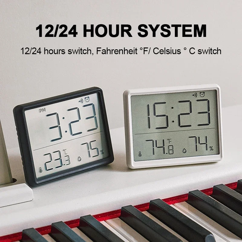 Sveglia ultra sottile LCD Grande schermo Igrometro digitale della temperatura Sveglia semplice Orologi decorativi da scrivania dal design magnetico