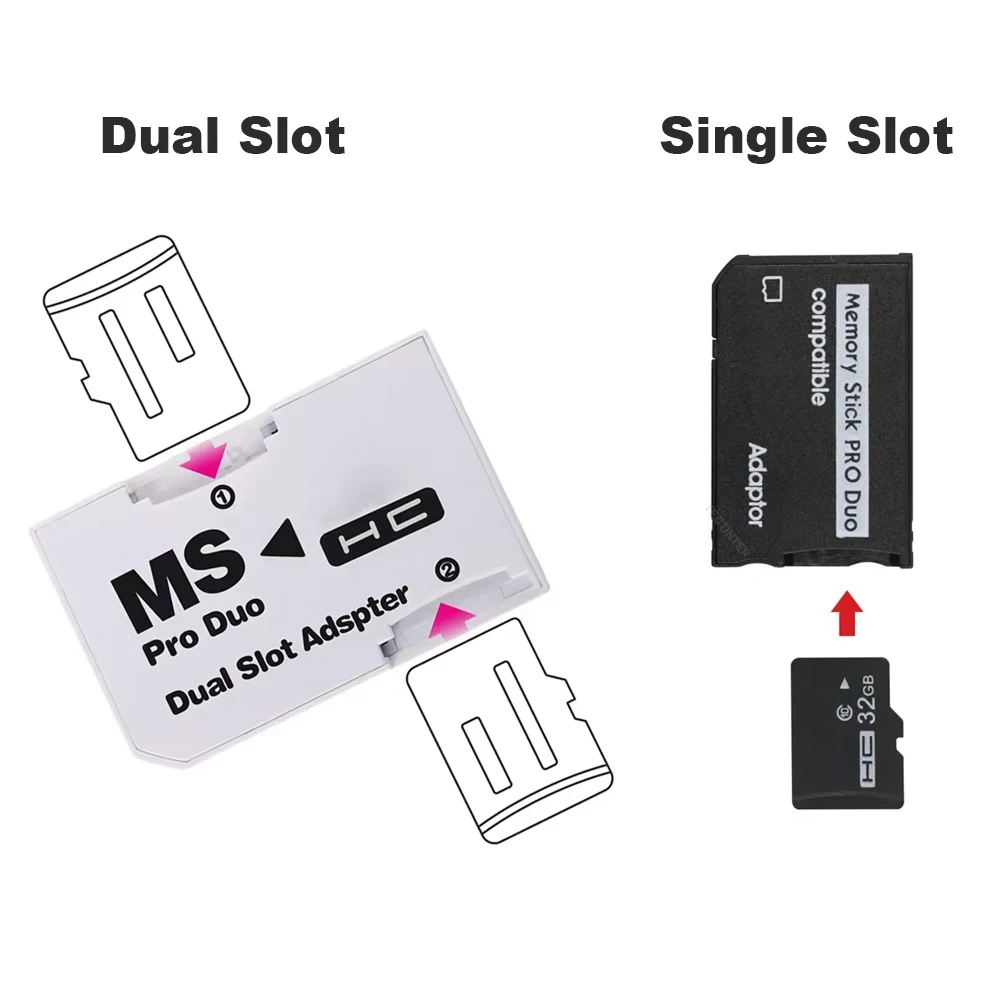 Single and Dual Slot Memory Stick For PSP Accessories Pro Duo Card Reader SD SDHC TF to MS Card Adapter for PSP Converter